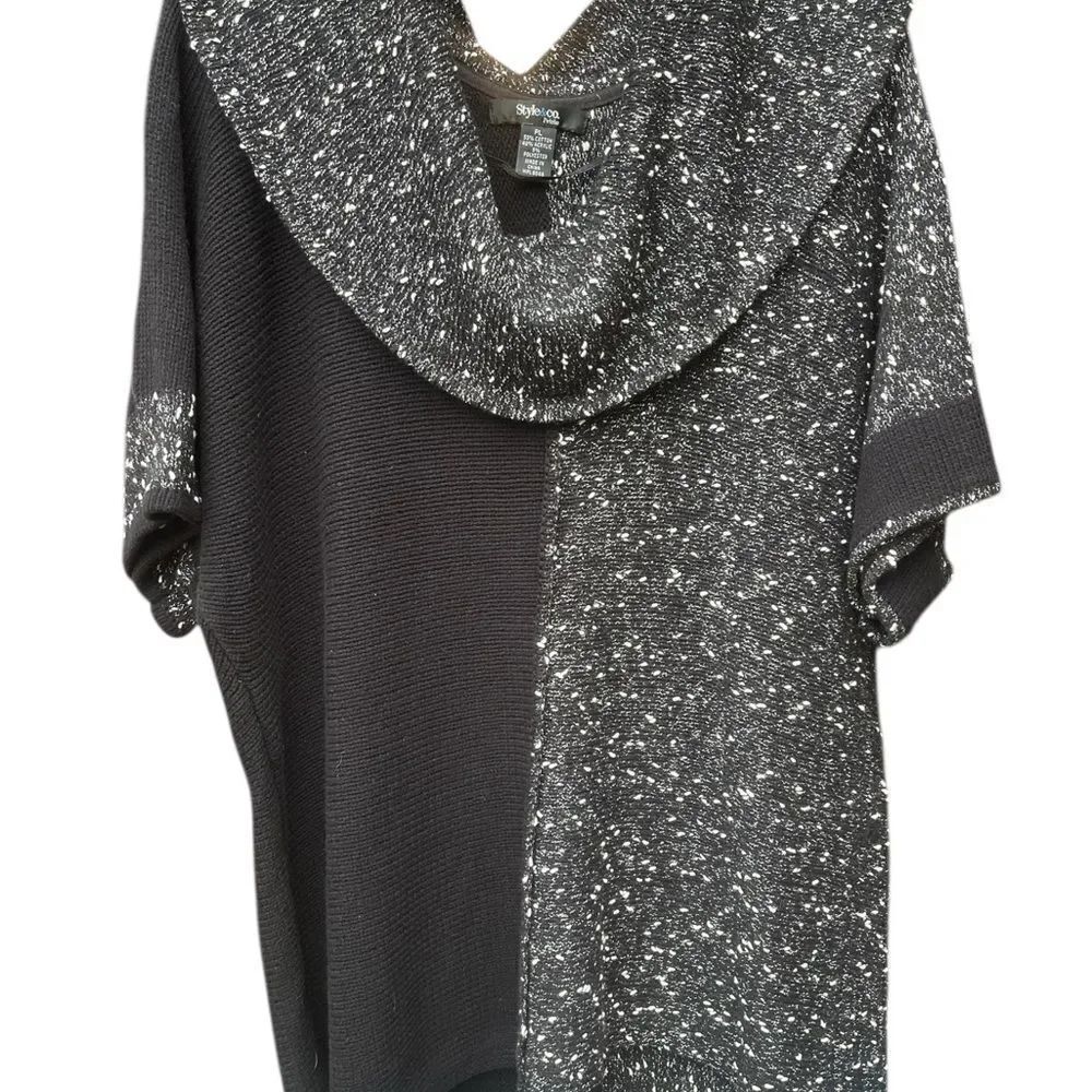 Style&Co Stylish Black and Gray Knit Poncho